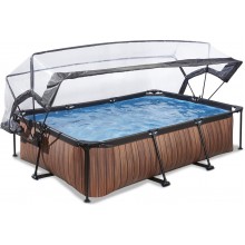 Бассейн каркасный Exit Toys EXIT прямоугольный с куполом 300 х 200 х 65 см с отделкой под дерево + насос 20 Вт Коричневый