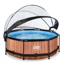 Бассейн каркасный Exit Toys EXIT 244 х 76 см / 2780 л Коричневый с отделкой под дерево круглый с куполом + насос 20 Вт