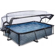 Бассейн каркасный Exit Toys EXIT Серый прямоугольный с куполом 300 х 200 х 65 см с отделкой под камень + насос 20 Вт