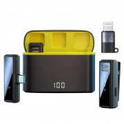 Микрофон двойной, петличный, беспроводной FG J88 3342 Черный Type-C + переходник lightning с зарядным кейсом