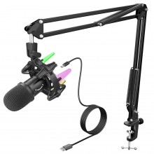 Микрофон динамический Fifine K651 Ampli Rocket Черный со стойкой, пауком, RGB-подсветкой