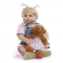 Кукла реборн NPK DOLL девочка София 48 см силиконовая можно купать с медвежонком и аксессуарами